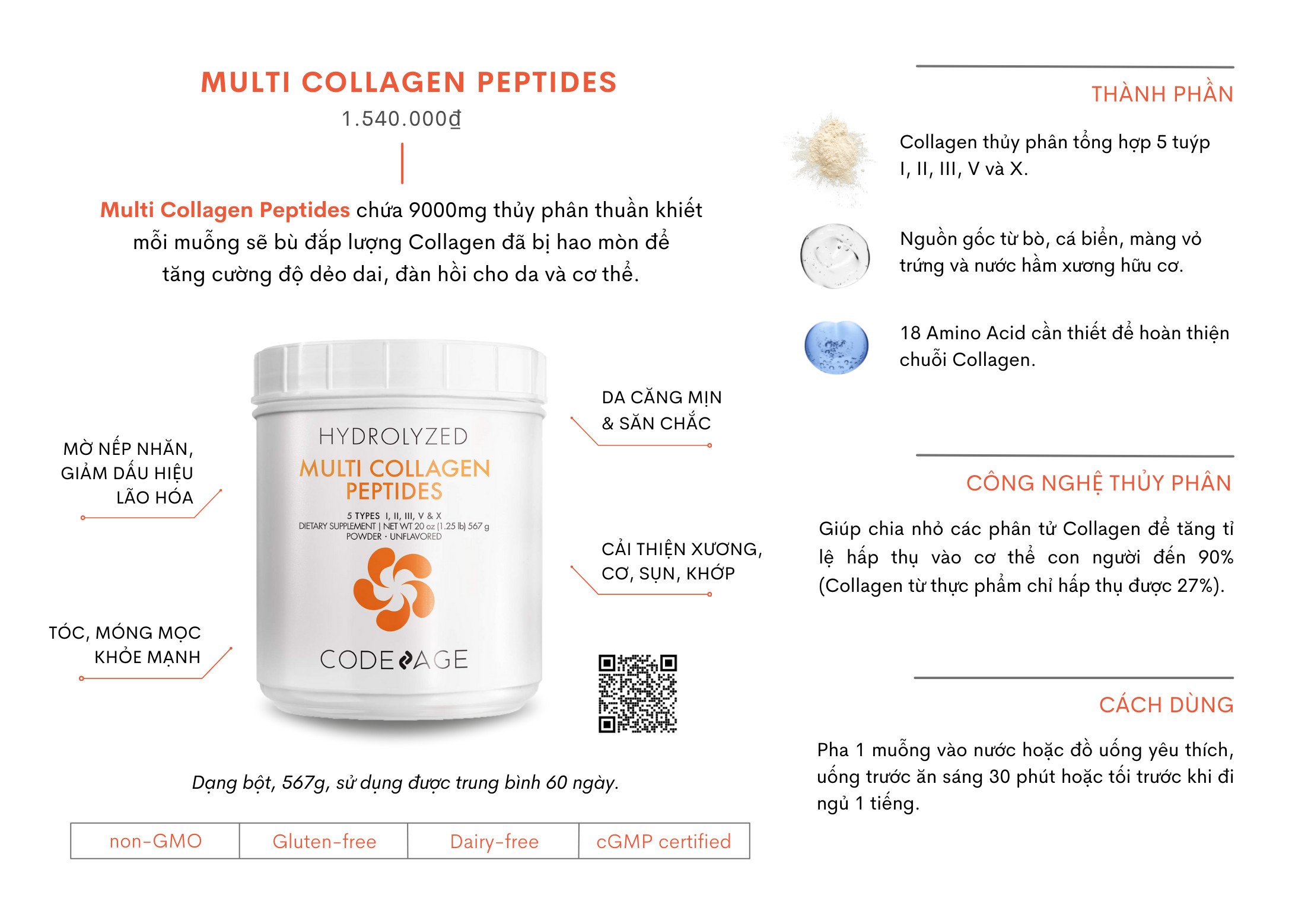 bột collagen tổng hợp giúp trẻ hóa da codeage hydrolyzed multi protein powder 567g 2