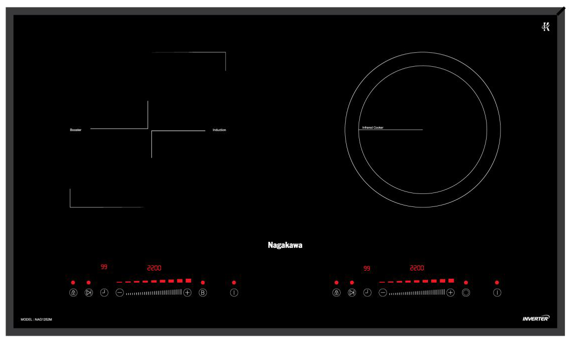 Bếp Âm Đôi Từ Hồng Ngoại Premium Nagakawa NAG1252M (59 cm) - Hàng Chính Hãng