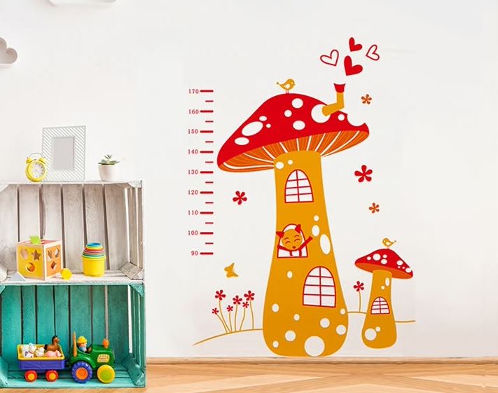 Ink Fish Height Sticker Cartoon Giraffe Monkey Tree 2562 Children's Room Wallpaper Dormitory Baby Decorative Wallpaper Sticker Wall Sticker Self-adhesive Bedroom Measuring Height Sticker Removable