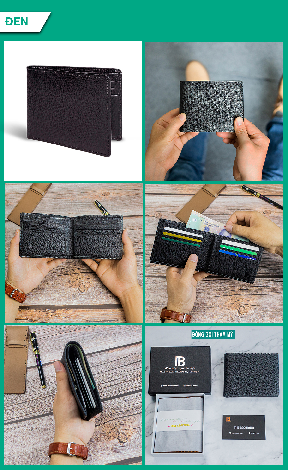 Ví nam, bóp nam da bò Saffiano Bụi Leather V140 - Bảo hành 12 tháng