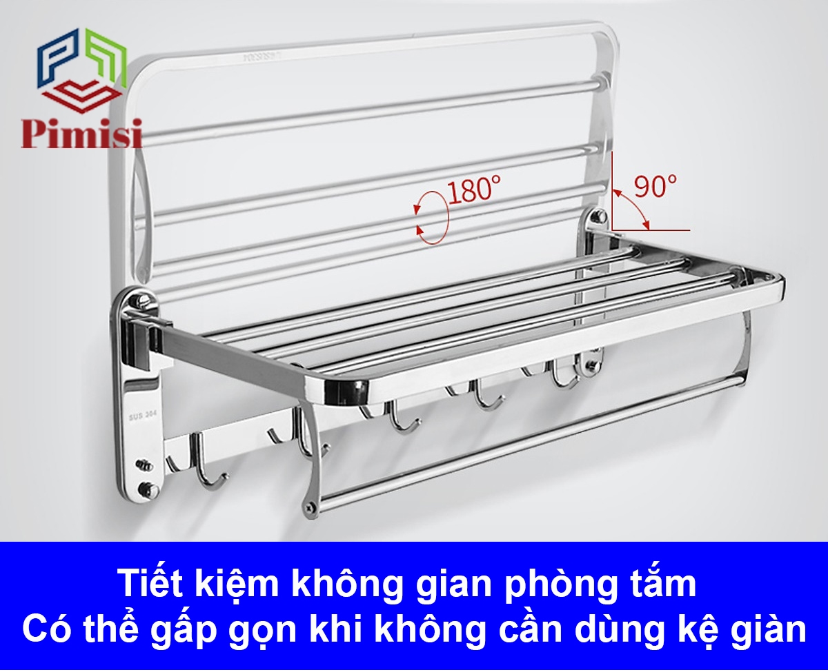 Kệ giá treo khăn tắm dán tường trong nhà vệ sinh Pimisi PR-011WM inox 304 giàn đa năng có kèm keo dán hàng chính hãng 7