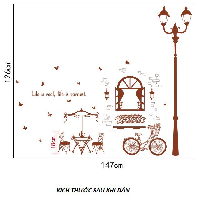 Decal dán tường Cột đèn nâu AmyShop DKN059