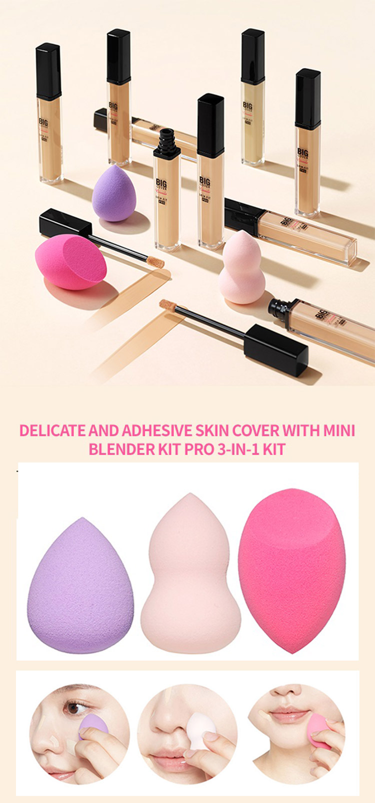 Bộ Mút Tán Kem Nền Etude House Big Cover Mini Blender Kit Pro 3 Items - Phân Phối Bởi Nhà Bán Hàng