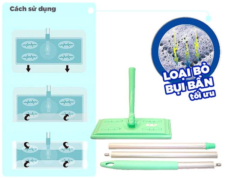 Cây Lau Nhà Đa Năng Ihomeda (1 Cán + 2 Khăn)