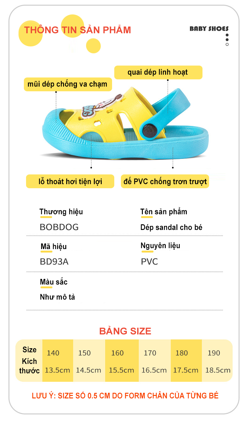 Dép Sục BobDog BD - 93A Siêu Mềm Siêu Nhẹ Chống Trơn Trượt Cho Bé Trai Bé Gái - 4 Màu Đính Sticker Ngộ Nghĩnh 1