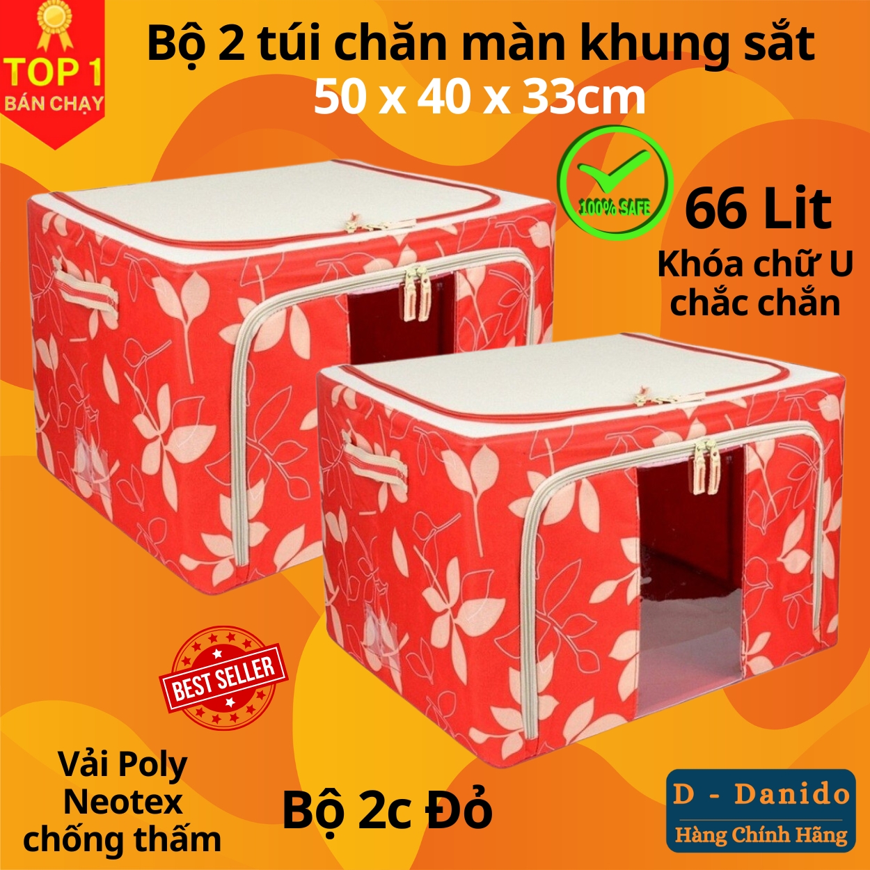 Bộ 2 Túi Đựng Chăn Màn Có Chọn Màu – Combo 2 Túi Vải Quần Áo Khung Sắt Gấp Gọn Cao Cấp Amalife