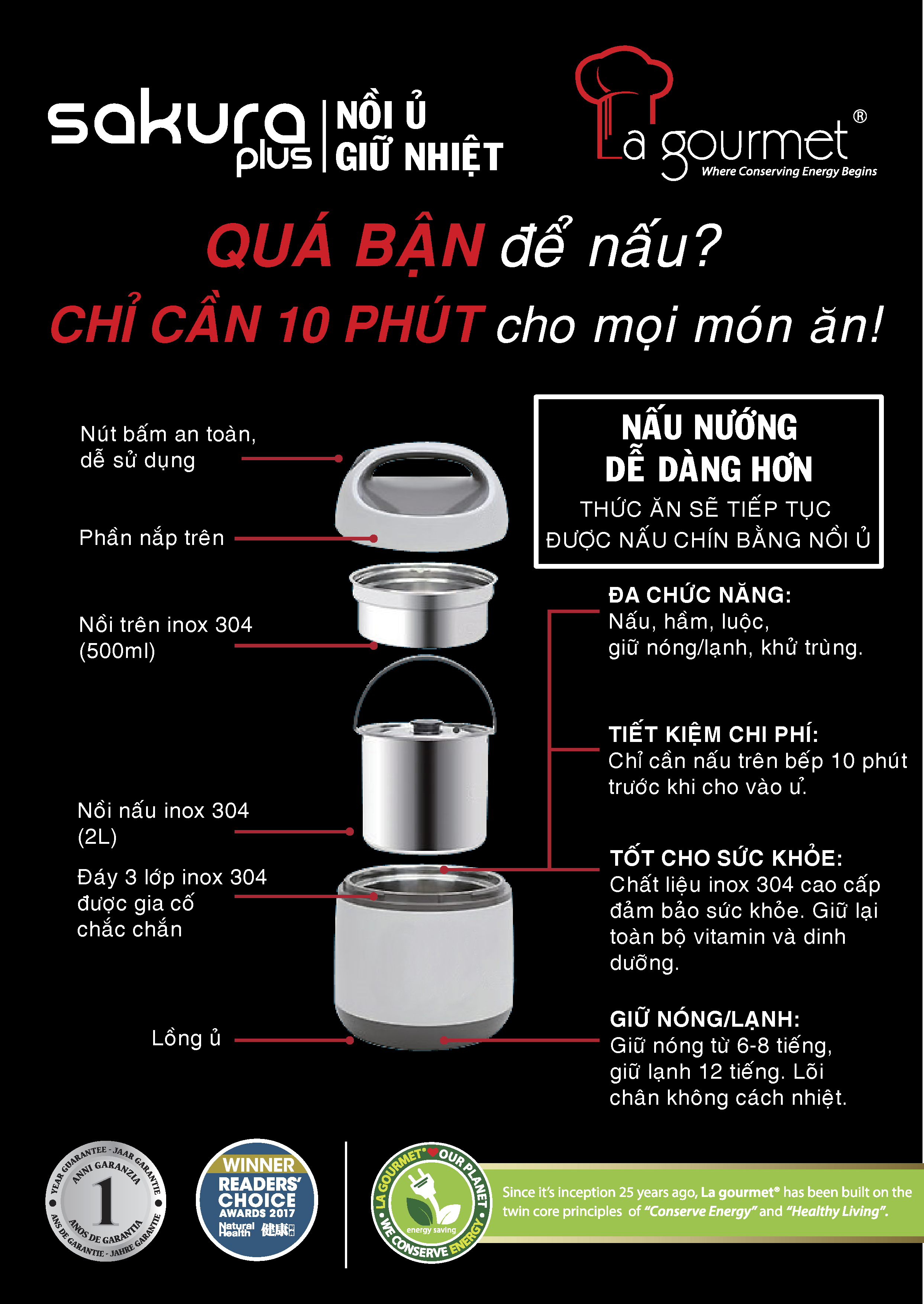 Nồi Ủ La Gourmet - Trắng (2L)