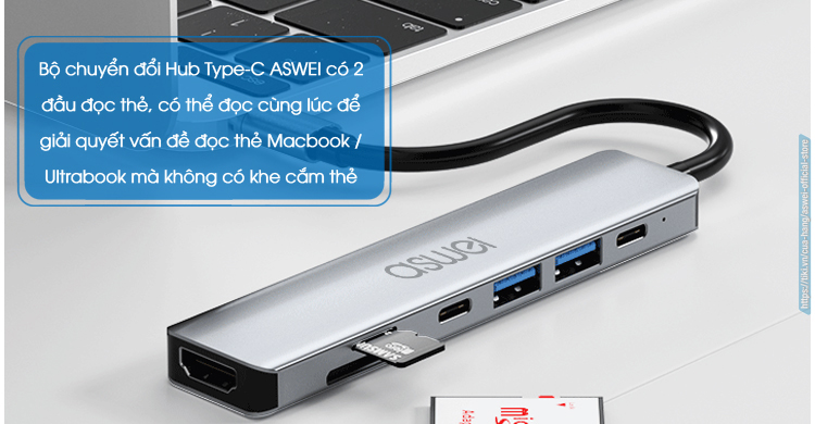 cổng usb mở rộng, hub type c to hdmi aswei 7in1