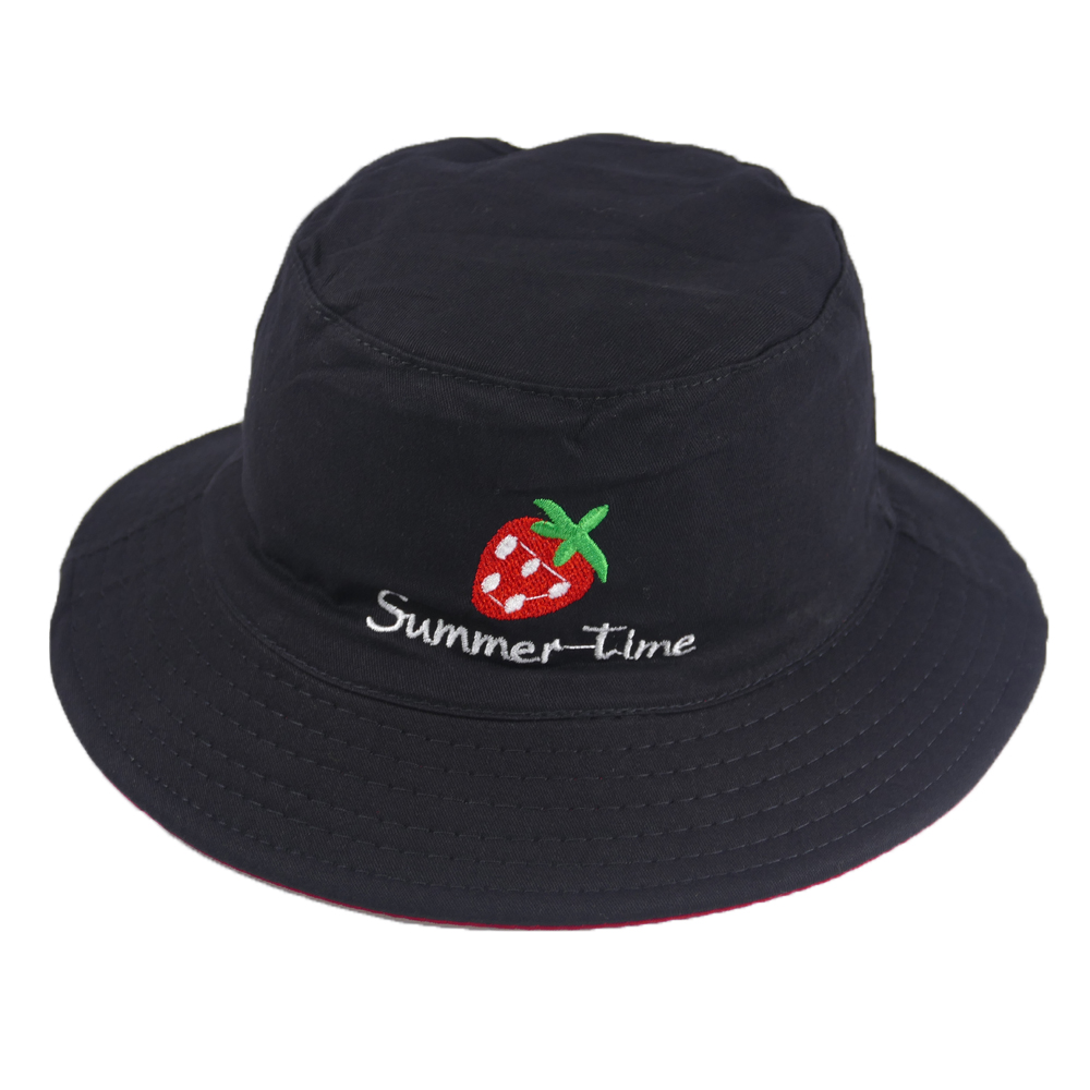 Mũ bucket nam nữ thời trang đội được 2 mặt độc đáo Summer Time thêu hình quả dâu tây đẹp mắt