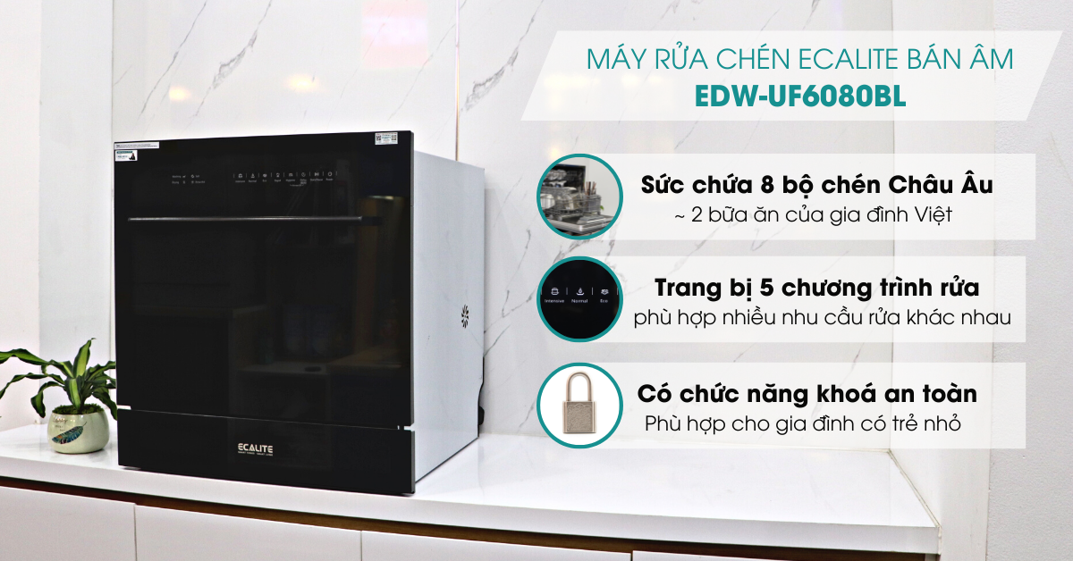 máy rửa chén ecalite emw-ef6010bl