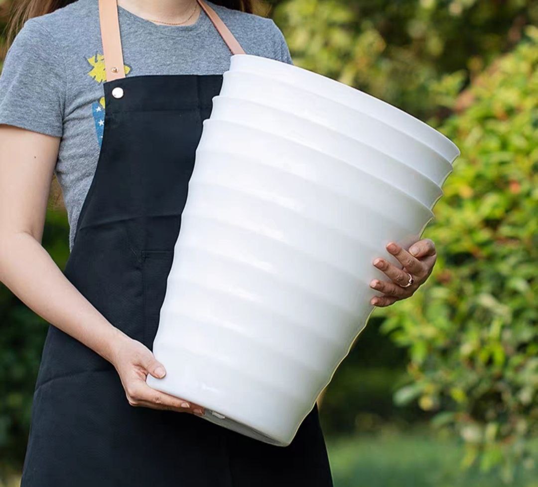 Combo từ 1 đén 2 chậu vòng tròn trồng cây cảnh bằng nhựa ABS bóng cao cấp  M 32 cm x C 35cm Màu trắng