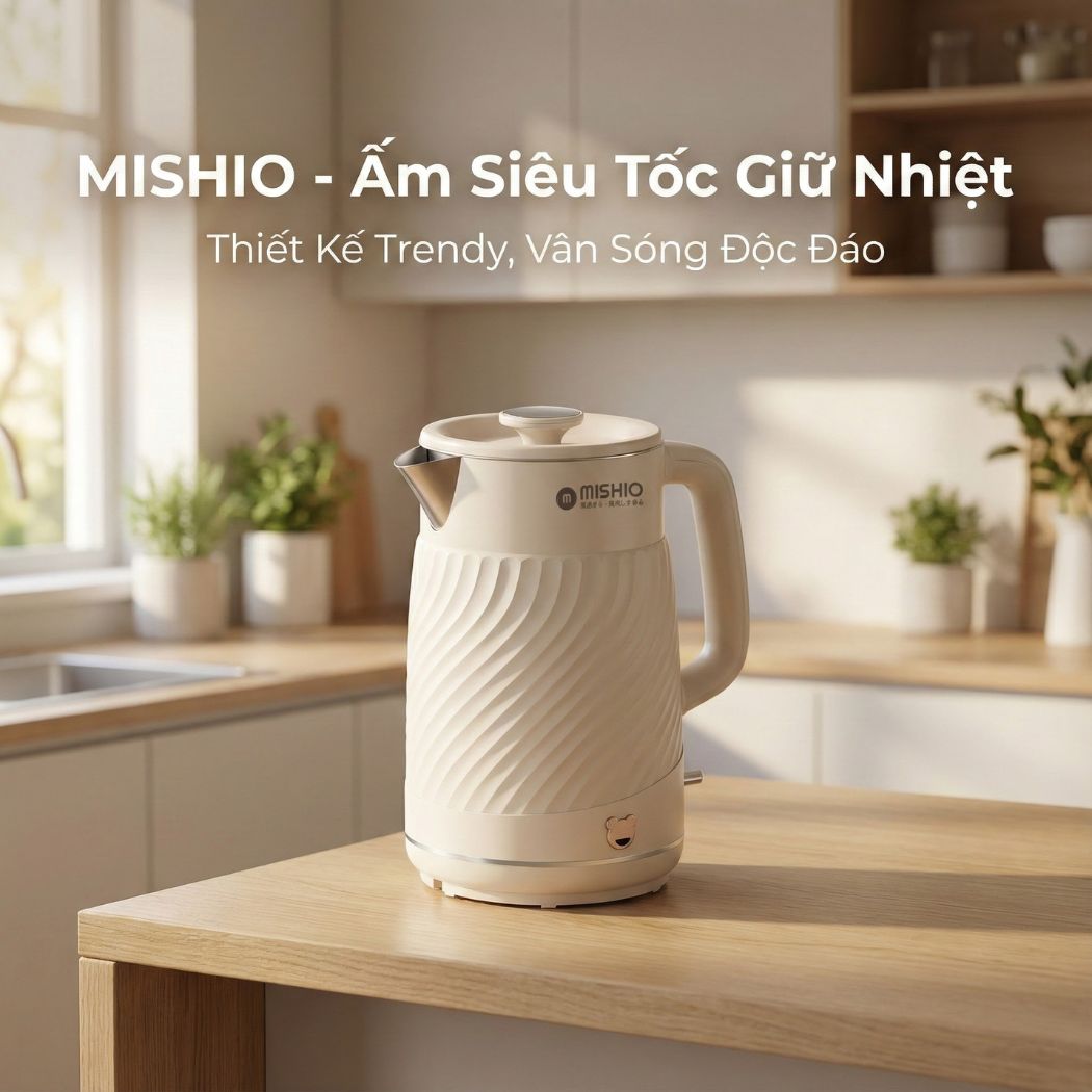Ấm thuỷ giữ nhiệt 1.7 Lít Mishio MK385 inox 304 - hàng chính hãng