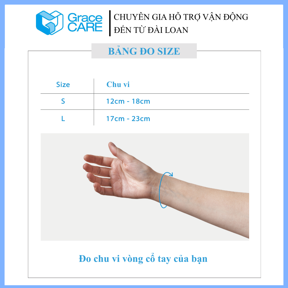 Đai Hỗ Trợ Cổ Tay Grace Care WD320 – Vải Dệt 3D Thoáng Khí, Co Giãn, Hỗ Trợ Vận Động, Thể Thao Nhẹ