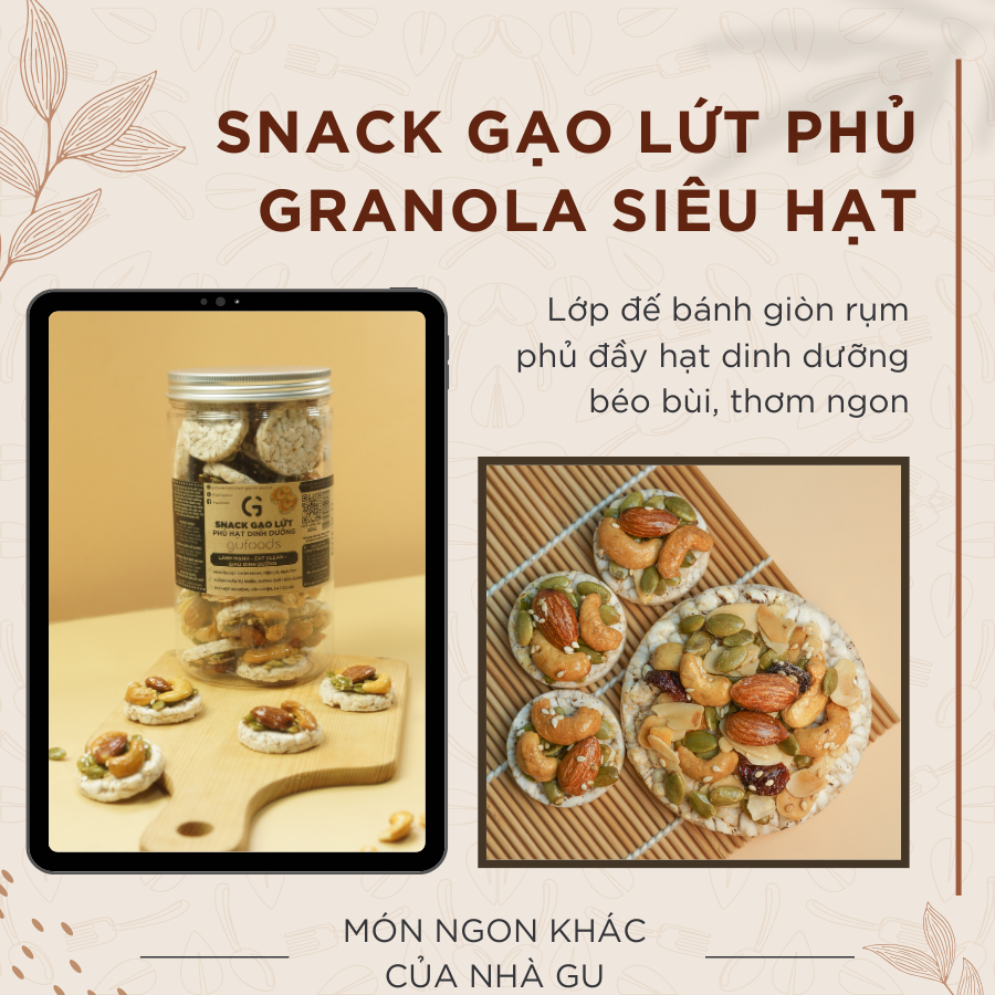 Bánh gạo lứt GUfoods (300g) - Không chiên dầu, Không đường, Từ gạo và ngũ cốc nguyên hạt, Lành mạnh, Phù hợp Eat clean, Ăn vặt healthy, Thực dưỡng, Tập gym, Thuần chay, Đa dạng hương vị