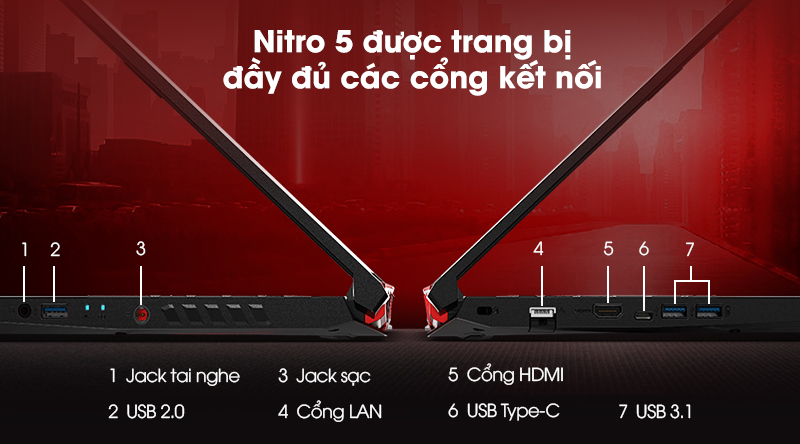 Laptop Acer Gaming Nitro 5 AN515-55-70AX NH.Q7NSV.001 (Core i7-10750H/ 8GB/ 512GB SSD/ GTX 1650Ti 4G DDR6/ 15.6 FHD/ Win10) - Hàng Chính Hãng