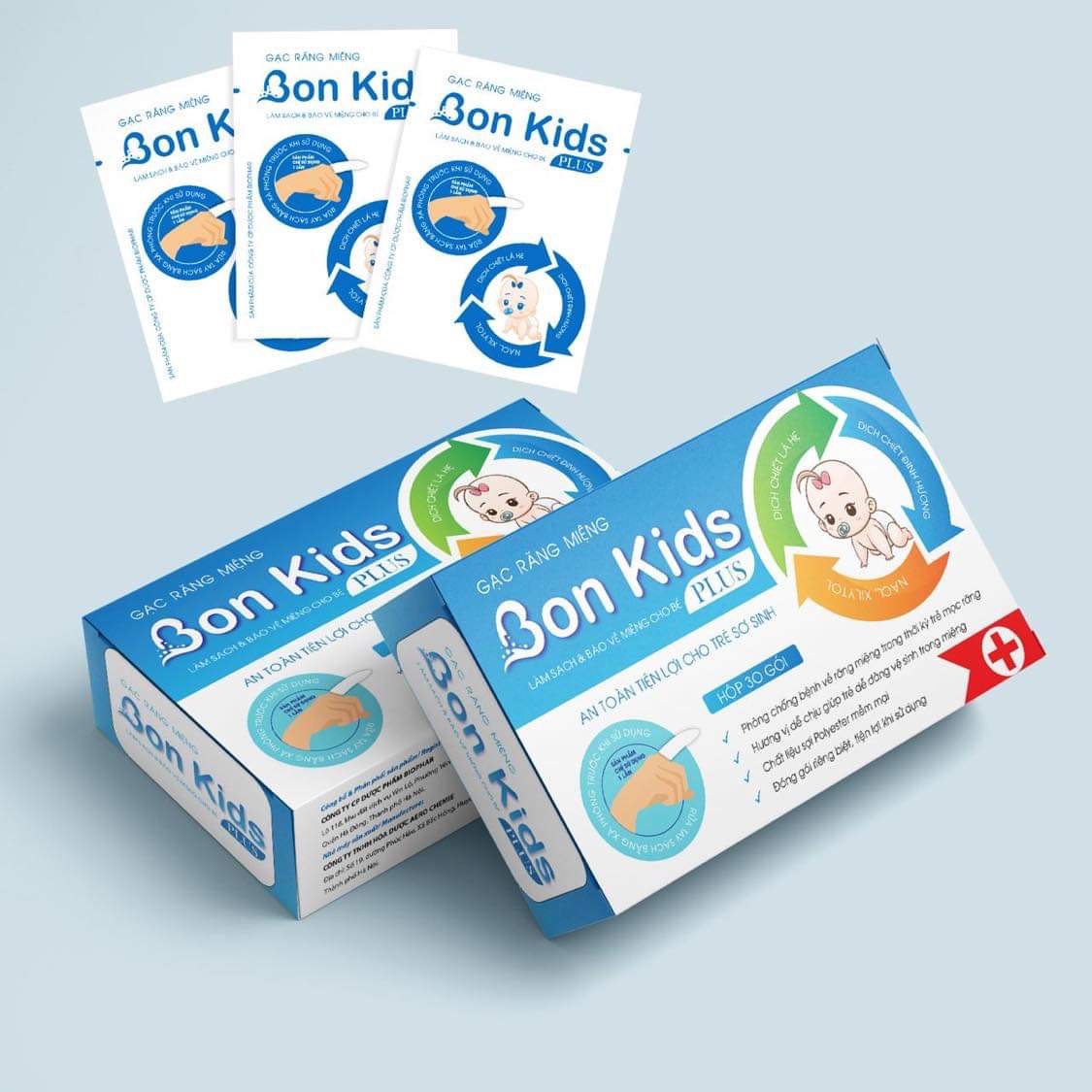 Gạc rơ lưỡi BON KIDS PLUS - làm sạch và bảo vệ răng miệng, kháng khuẩn kháng nấm chống sâu răng, tưa lưỡi sợi vải mềm mại, đóng gói riêng biệt, vừa ngón tay hộp 30 gói 2