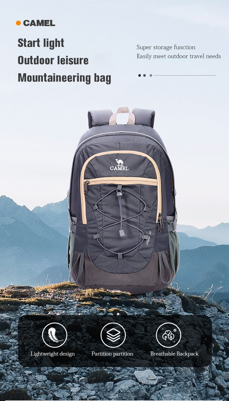 Túi leo núi chống thấm nước ngoài trời CAMEL Balo đi bộ đường dài 30L dành cho nam và nữ Balo du lịch thể thao giải trí