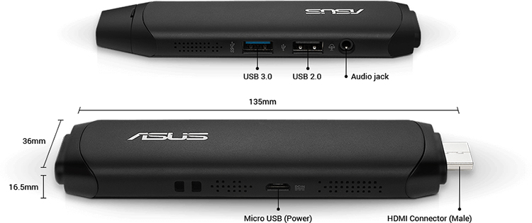 PC Asus Vivostick TS10-TBD 90MA0021-M01520 (ATOM Z8350/ 2G/ 32G EMMC/ WIN10 STICKPC (64bits)) - Hàng Chính Hãng