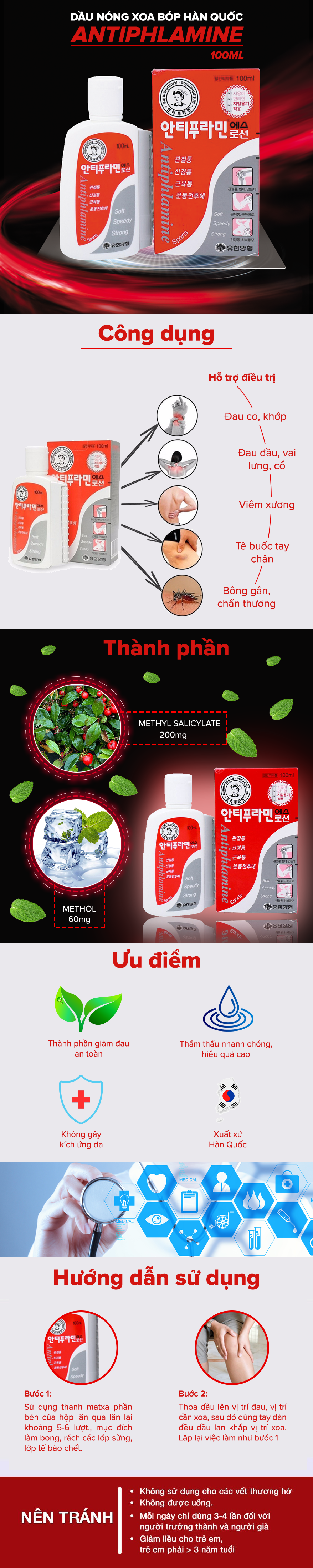 [Chai 100ml] Dầu nóng Hàn Quốc xoa bóp massage Antiphlamine