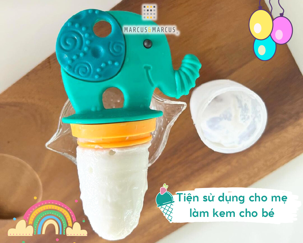 Túi nhai ăn dặm chống hóc silicon kèm gặm nướu và nắp làm kem cho bé Marcus & Marcus, từ 6 tháng - Ollie