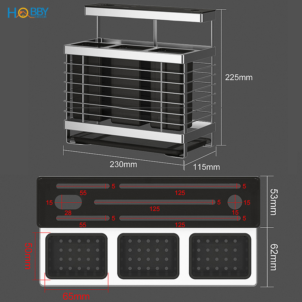 Kệ đựng đũa muỗng dao kéo inox 304 dán tường Hobby home decor KDMT3