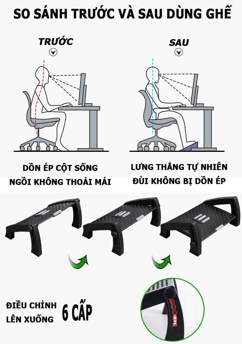 Ghế Gác Chân Công Thái Học, Ghế Kê Chân Văn Phòng Ergonomic Footrest Đầy Đủ Phiên Bản Tại OFFICE CHILL