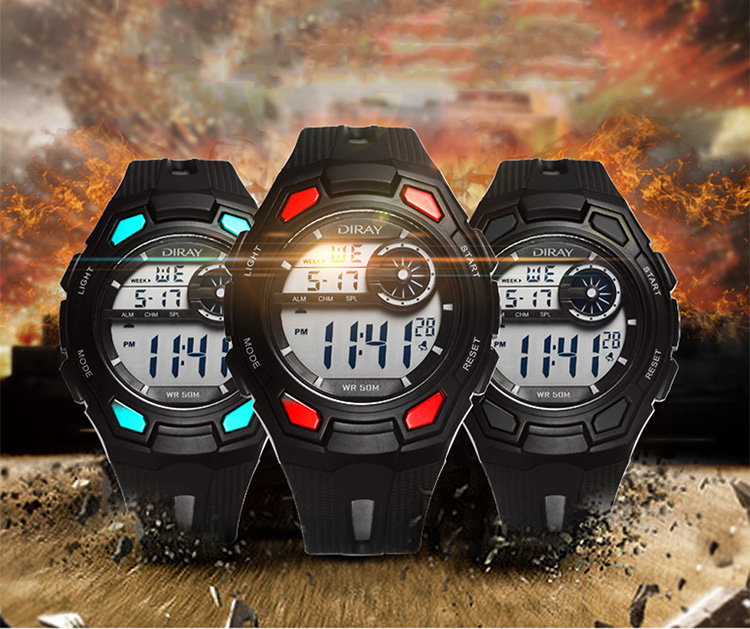 DIRAY 50M Water-resistant Large Dial Digital Men Watches Sport Wristwatches Luminous Military Relogio Masculino