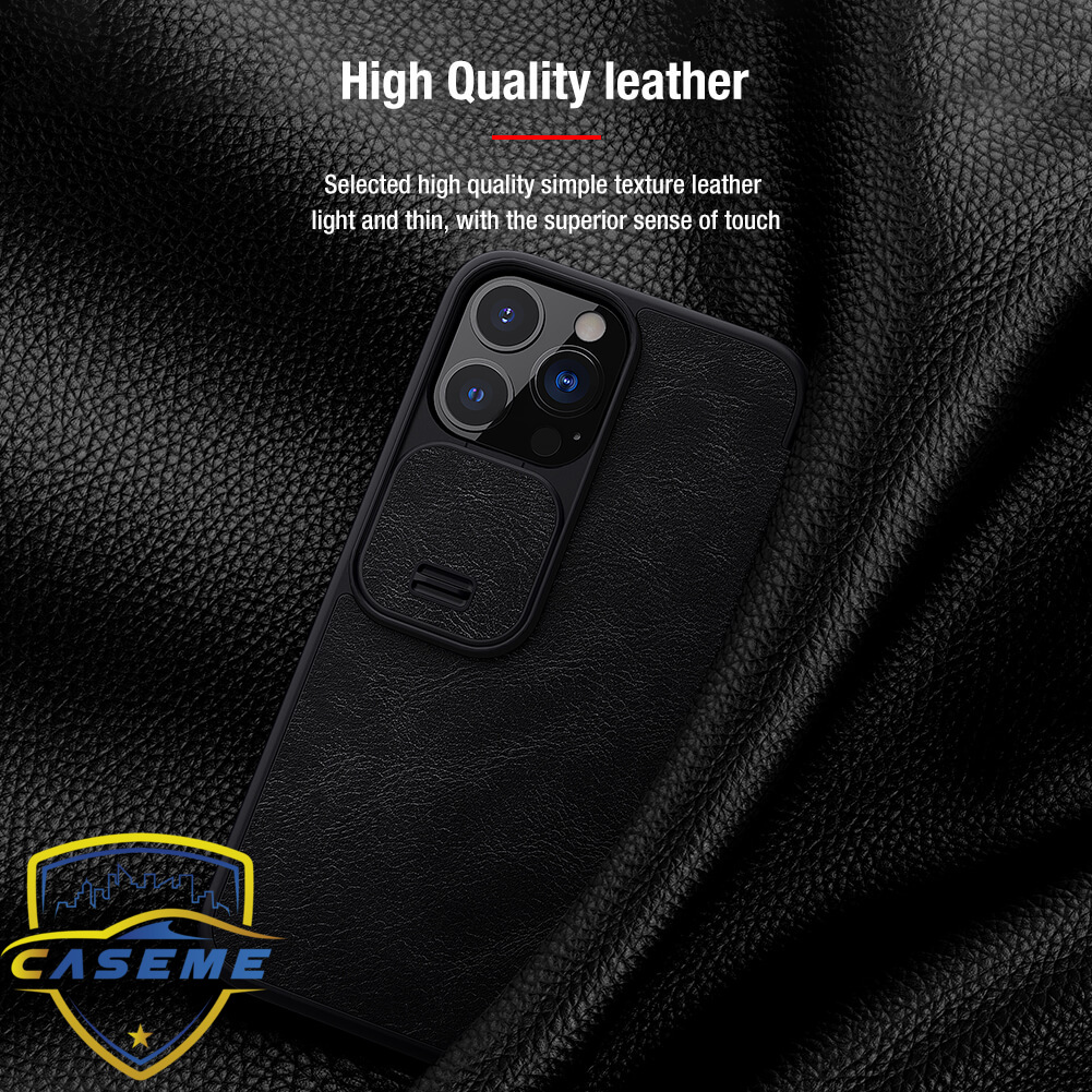 Bao da dành cho iPhone 13 Pro Max hàng chính hãng Nillkin QIN có nắp trượt bảo vệ camera