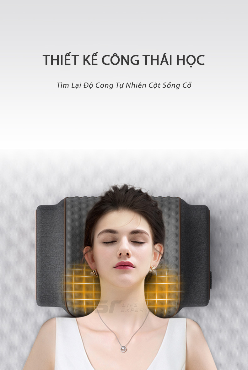 Gối Ngủ Túi Khí Kéo Dãn, Kê Đầu Massage Chườm Nóng Công Thái Học, Giảm Đau Mỏi Cổ Vai Gáy - Sairui