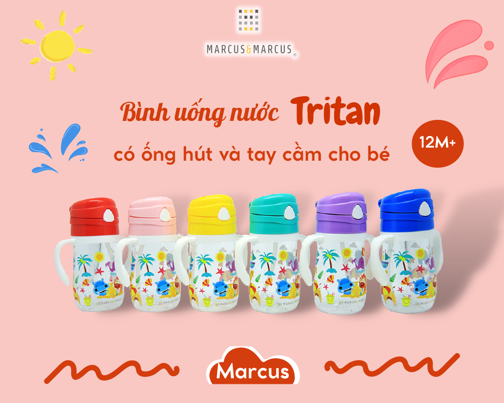 Bình uống nước có ống hút cho bé Tritan Marcus & Marcus, từ 12 tháng