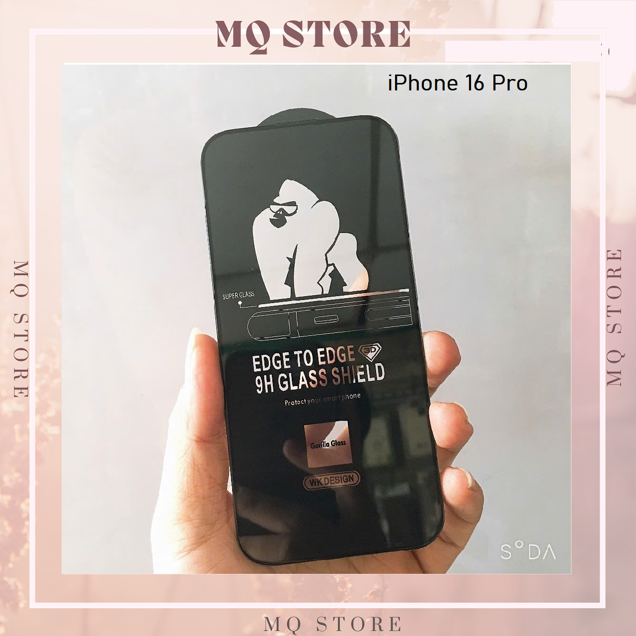 Kính cường lực cho iPhone 16  Pro Max, 16 , 16 Plus, 16 Pro trong suốt full màn hình ( hàng chính hãng)