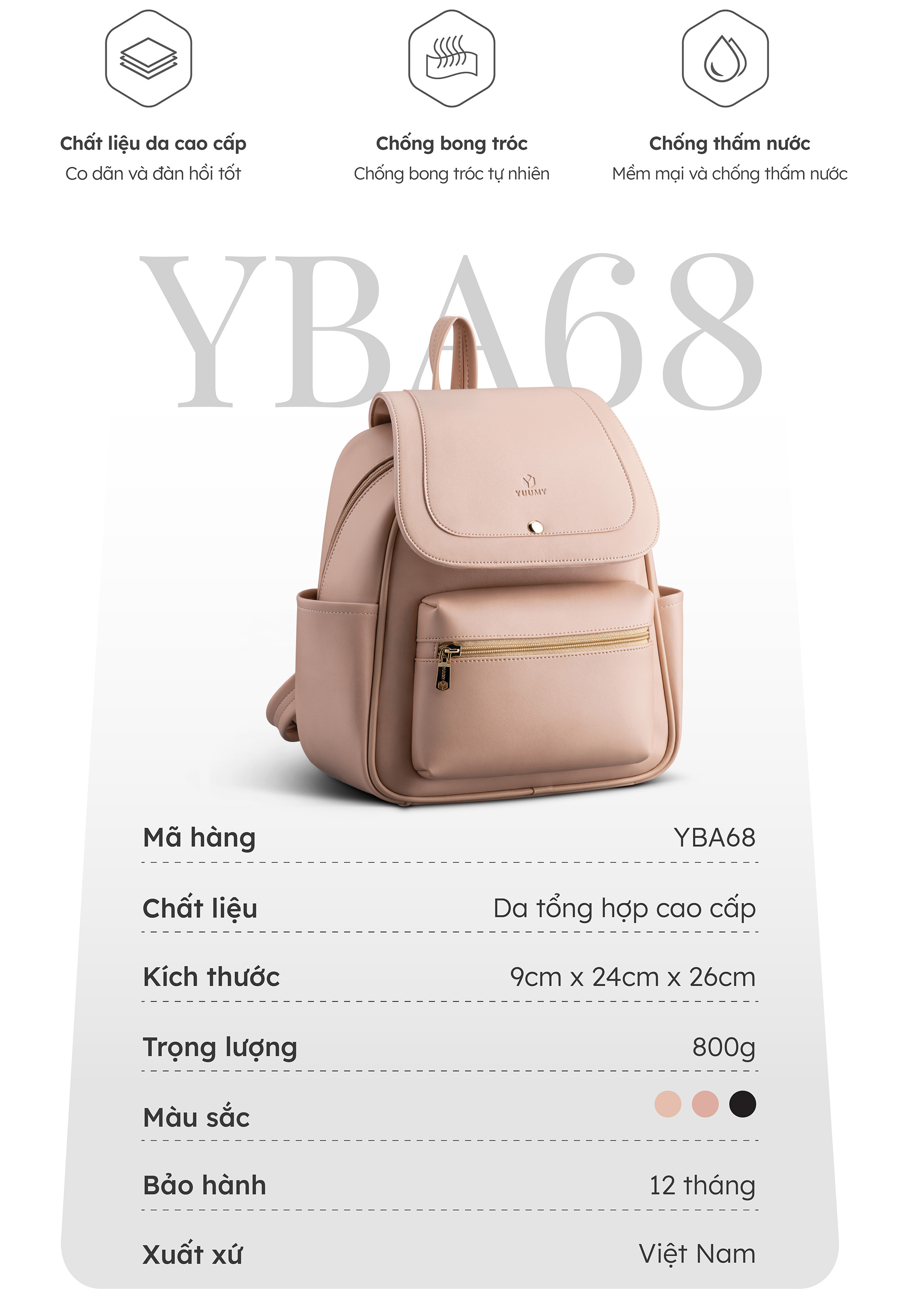 Balo Yuumy ( Thời trang nữ tiện lợi cỡ trung - Balo da Seasand YBA68 )
