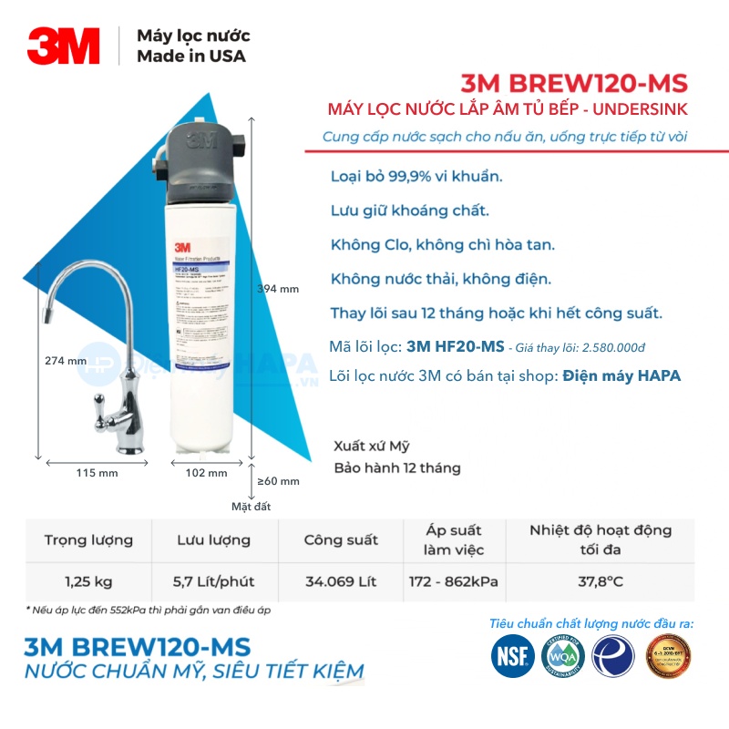 Máy Lọc Nước 3M BREW120-MS - Hàng Chính Hãng