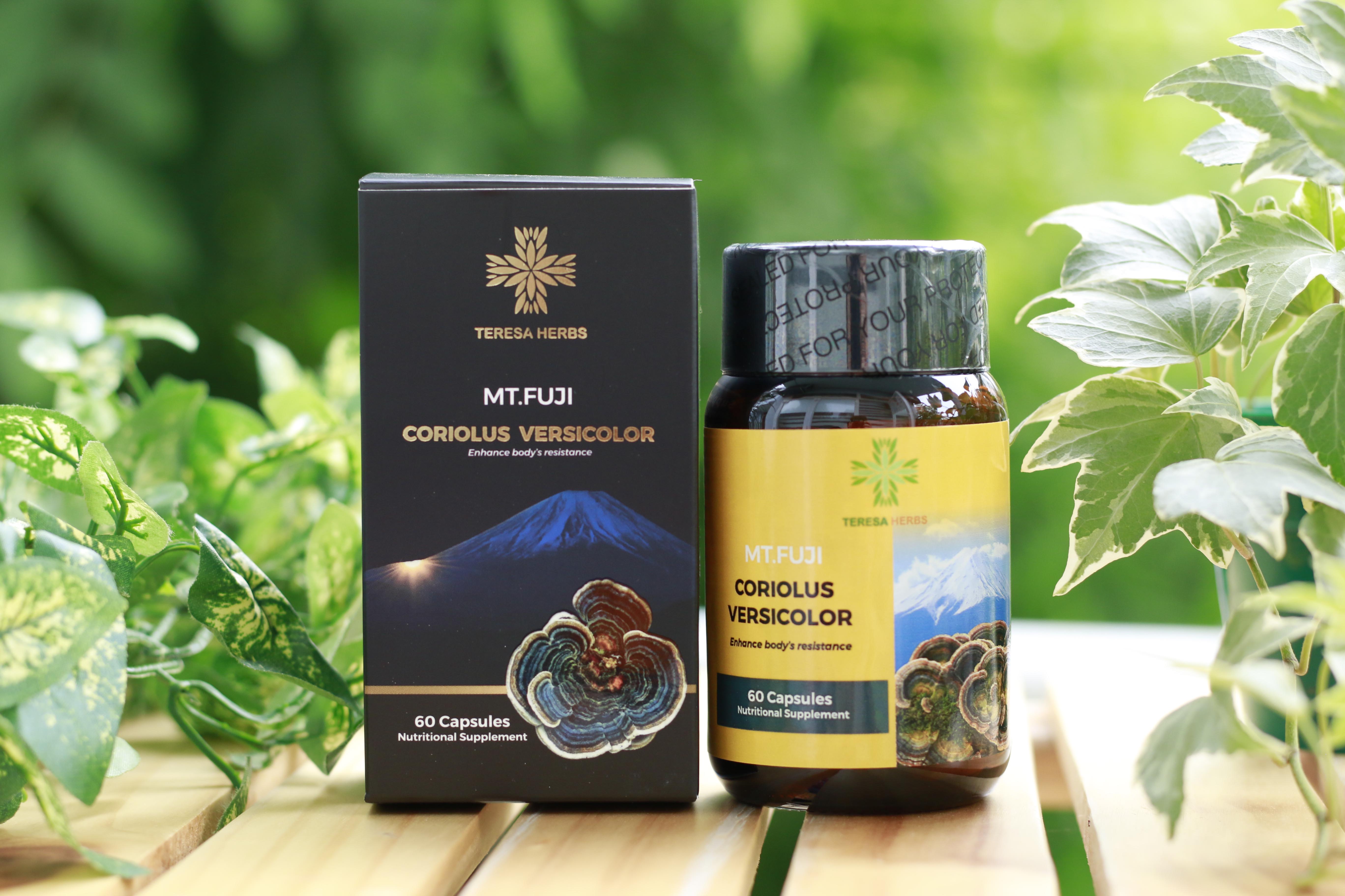 Combo 2 hộp Viên uống Nấm Vân Chi núi Phú Sĩ Teresa Herbs hỗ trợ tăng cường đề kháng và hệ miễn dịch (Lọ 60 viên)
