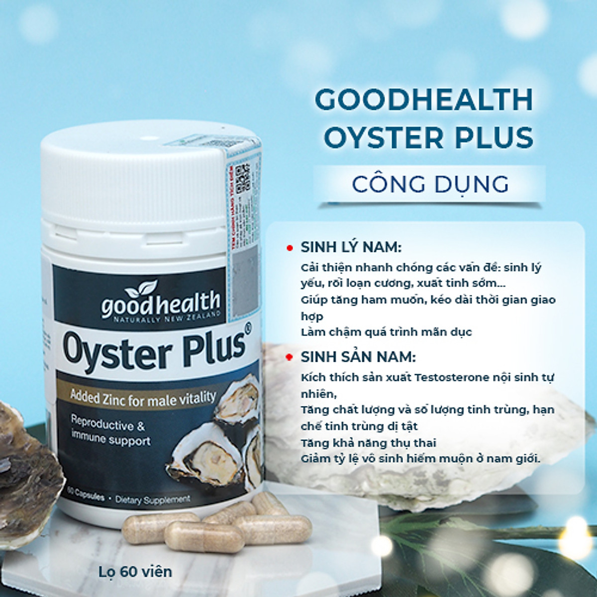 tinh chất hàu biển goodhealth oyster plus tăng cường sinh lý nam - cải thiện xuất tinh sớm - yếu sinh lý - cải thiện chất lượng tinh trùng - chính hãng new zealand, fecven 4