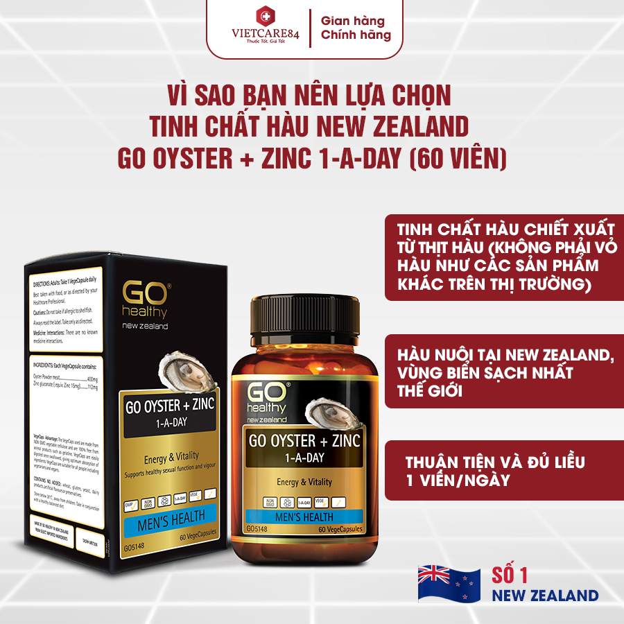 Viên uống tinh chất Hàu nhập khẩu chính hãng New Zealand GO OYSTER + ZinC (60 viên) giúp tăng cường sinh lý nam, cải thiện chất lượng tinh trùng