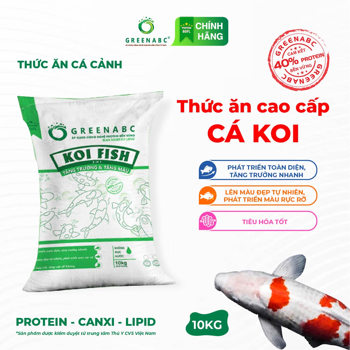 Thức ăn Cá Koi GREENABC - Koi Fish - Protein 40 tăng size, tăng màu, tiêu hóa tốt - Bao 10kg