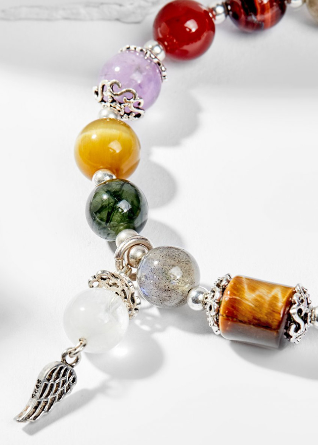 Vòng Tay Phong Thủy Nữ Đá Thiên Nhiên Đa Sắc Phối Charm Ong Bạc (8mm) Nhiều Mệnh