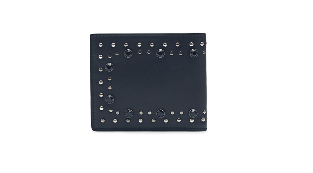 VERSACE Versace 18 autumn and winter new men's black leather gemstone decorative short wallet DPU2463 DVITSS D41EP