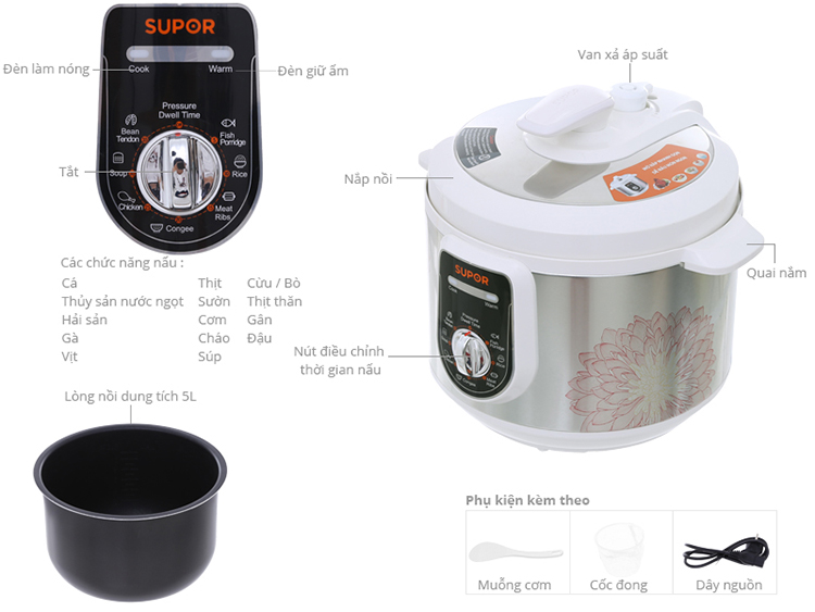 Nồi Áp Suất Điện Supor SPC50YA310VN (5.0 lít)