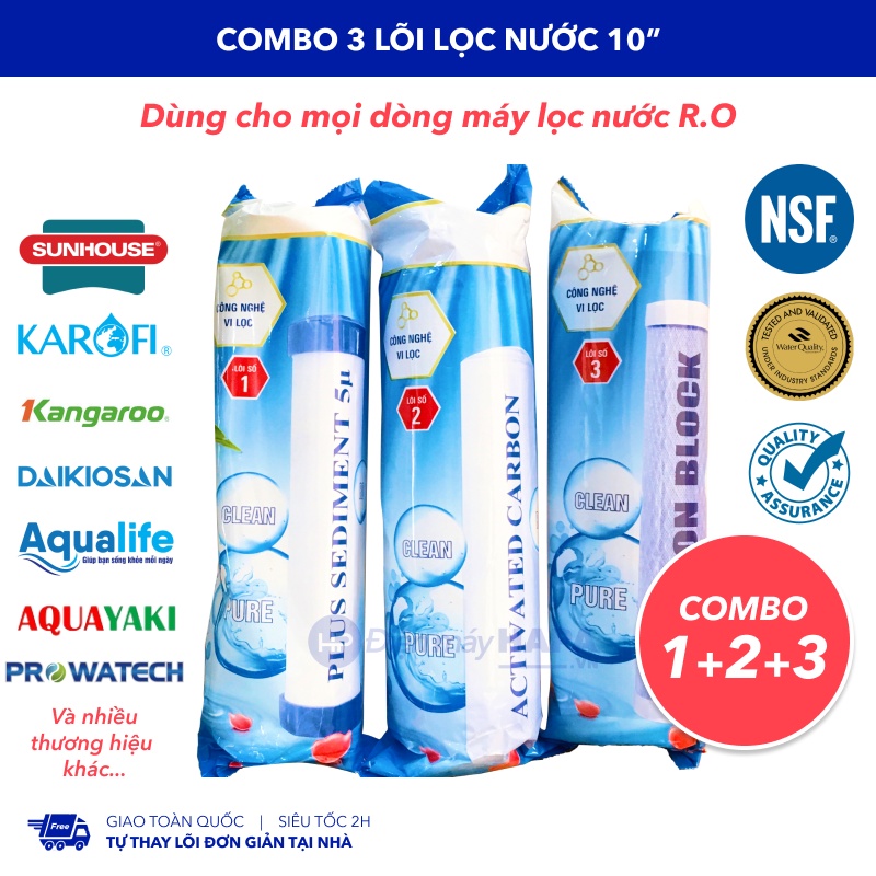 Lõi Lọc Nước 10 inch Số 1 PP Plus Sediment - Số 2 OCB GAC UDF Activated Carbon - Số 3 CTO Carbon Block - Hàng Chất Lượng - 08