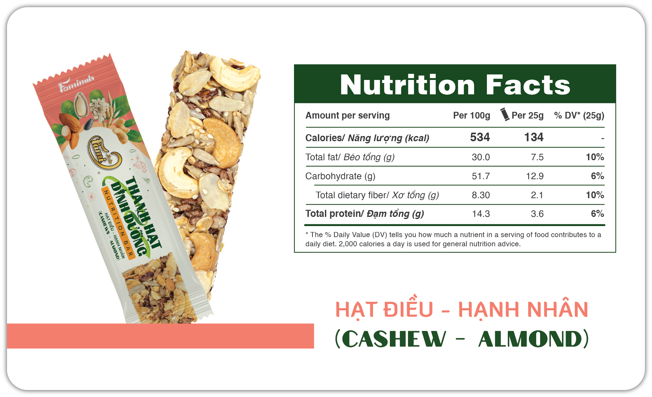 Thanh Hạt Dinh Dưỡng Vị Hạt Điều & Rong Biển Faminuts - Thanh Ngũ Cốc Ăn Kiêng Giảm Cân