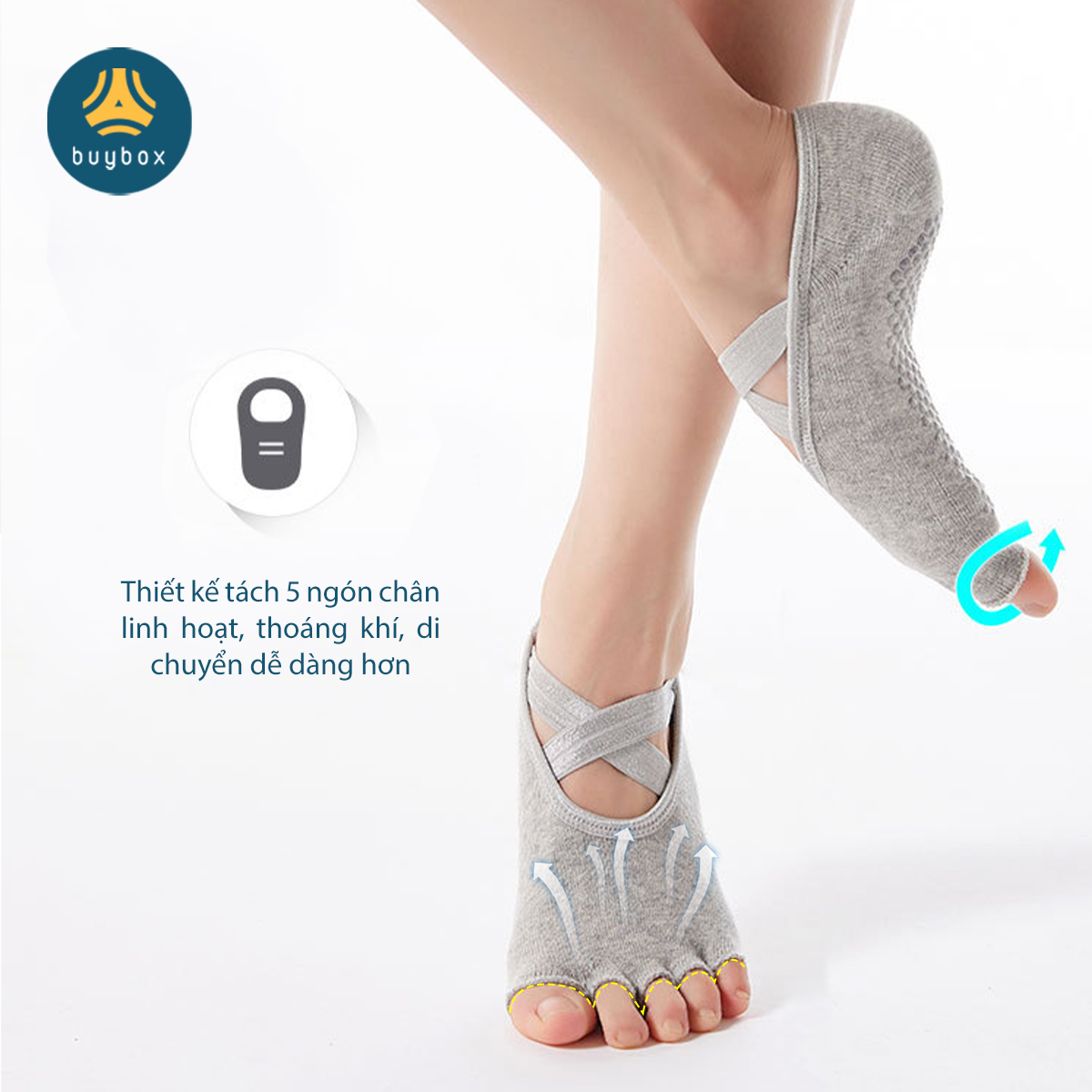 Vớ yoga xỏ 5 ngón kết hợp quai chéo chữ X chống tuột thoải mái vận động, hạt silicon chống trơn trượt - Buybox - BBPK286