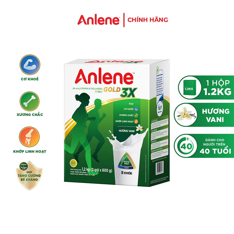Sữa Bột Anlene Gold Movepro 3X Hương Vanilla Hộp Giấy 1,2kg