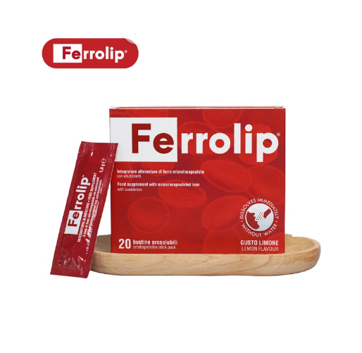 Sắt Bột Buccal Tan Ngay Trong Miệng Ferrolip ( hộp 20 gói) dự phòng thiếu máu cho người lớn, mẹ bầu 