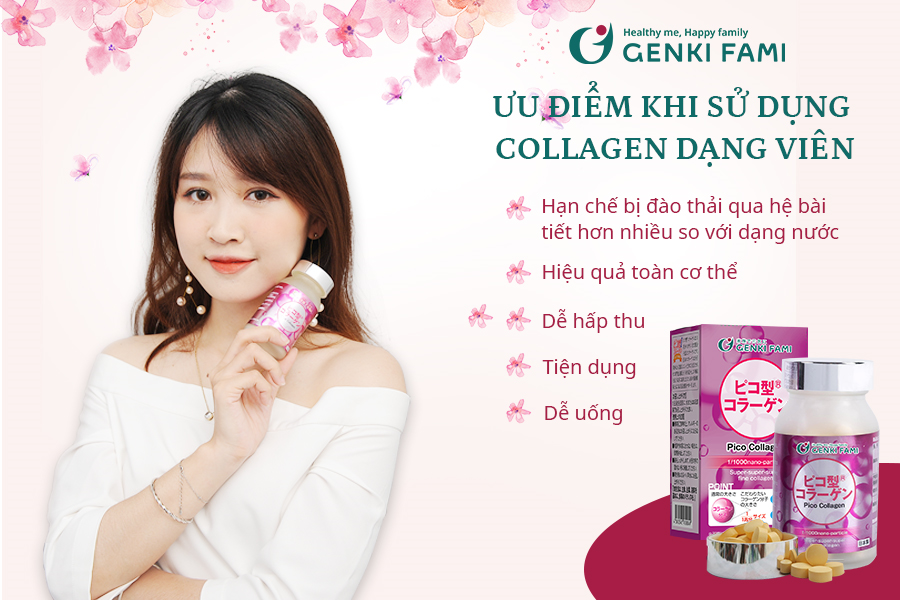 Viên Uống Hỗ Trợ Trẻ Hóa Da Pico Collagen Genki Fami, Hộp 180 viên