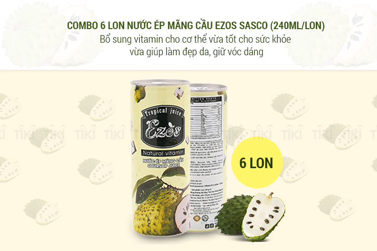 Combo 6 Lon Nước Ép Mãng Cầu Ezos Sasco (240ml/Lon)