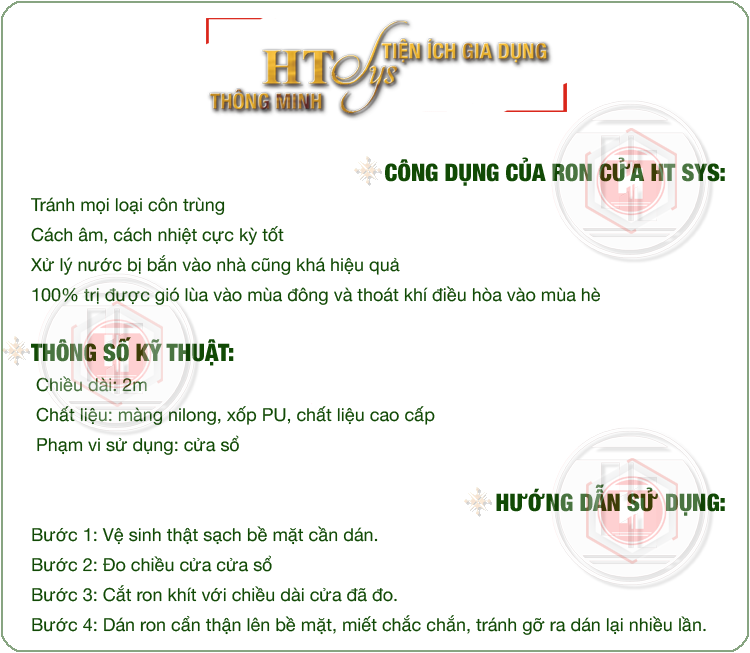 Ron Chặn Khe Cửa HT SYS - Chất Liệu PU Và PE Cải Tiến, Dài 2 Mét - Cuộn Ron Dán Khe Cửa, Chân Cửa, Khung Cửa - Ngăn Gió Lùa, Cách Âm, Chống Bụi, Ngăn Côn Trùng, Chống Thoát Khí Điều Hòa, Chống Va Đập Cửa - Hàng Chính Hãng