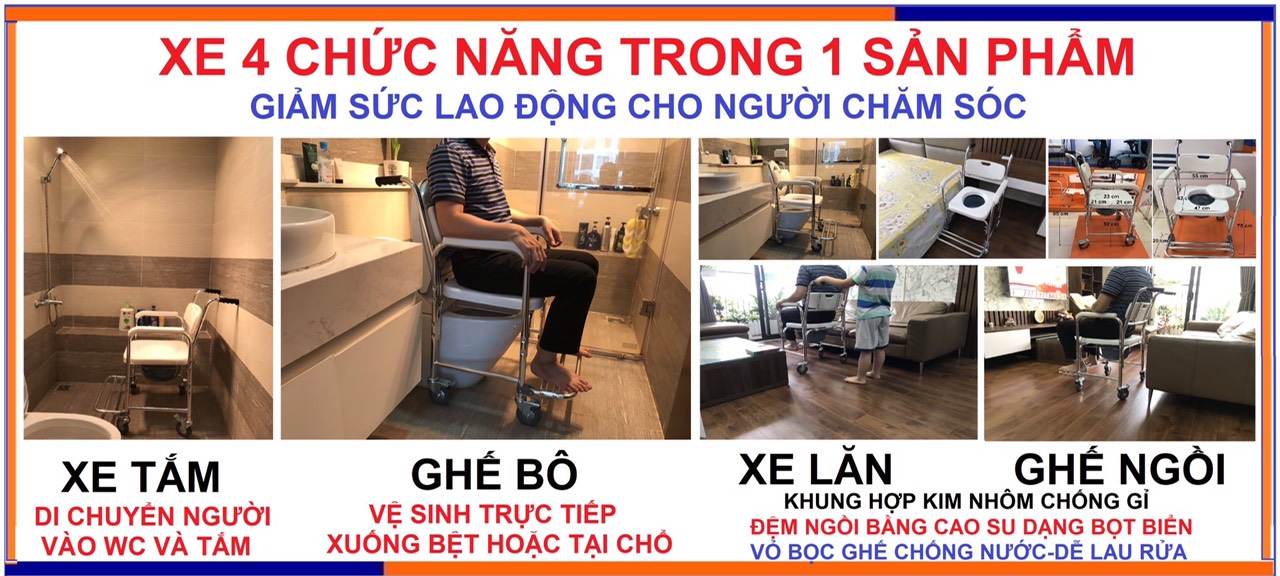 Ghế bô-xe tắm-xe lăn-ghế ngồi 4 chức năng trong 1 1