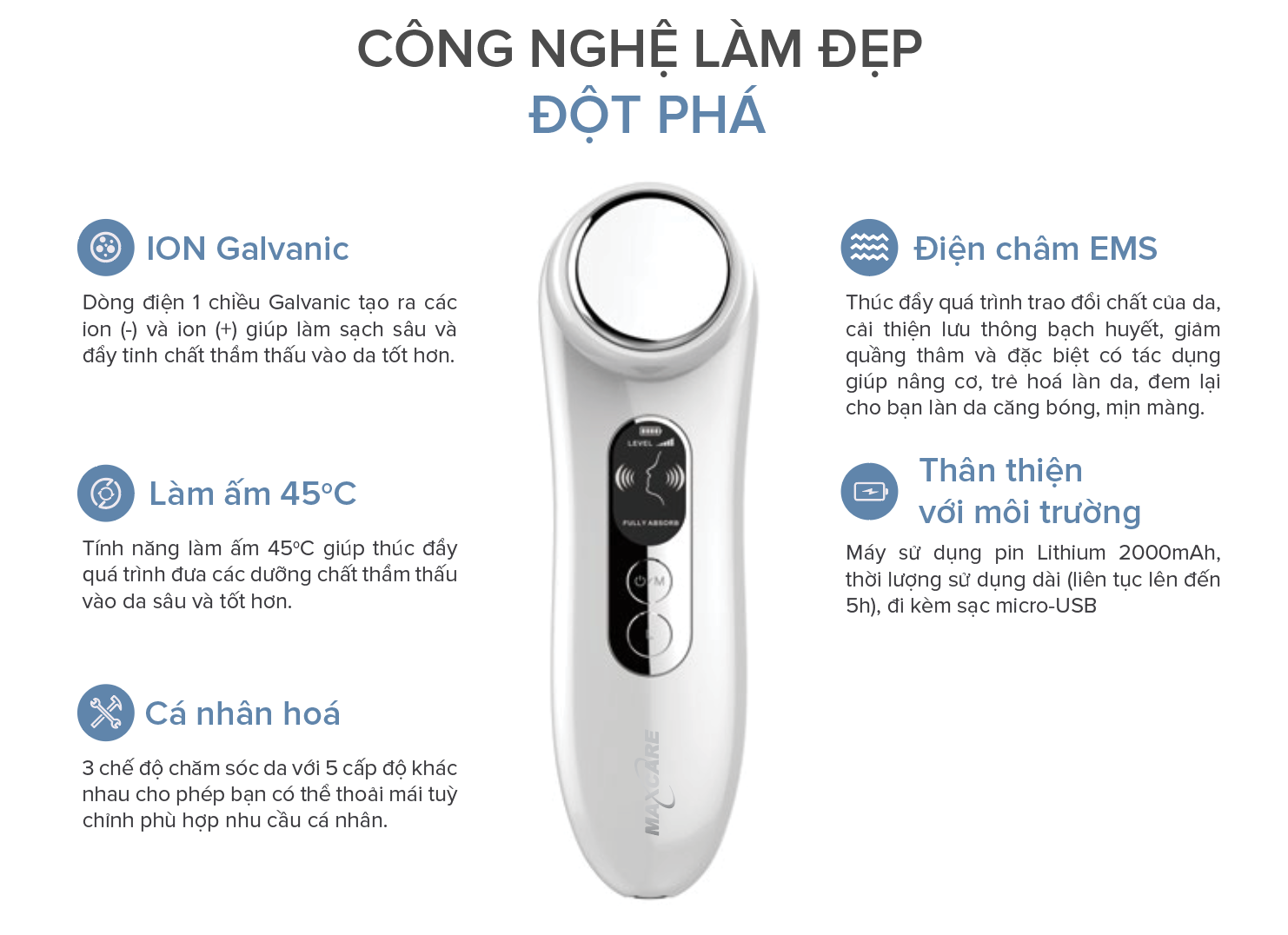 Công nghệ máy đẩy tinh chất ion dưỡng da maxcare max888